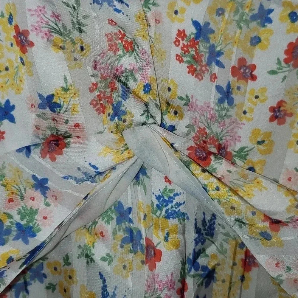 Banana Republic Floral Sleeveless Fit & Flare Dress Ruffle Tiered V-Neck Lined - Picture 5 of 8